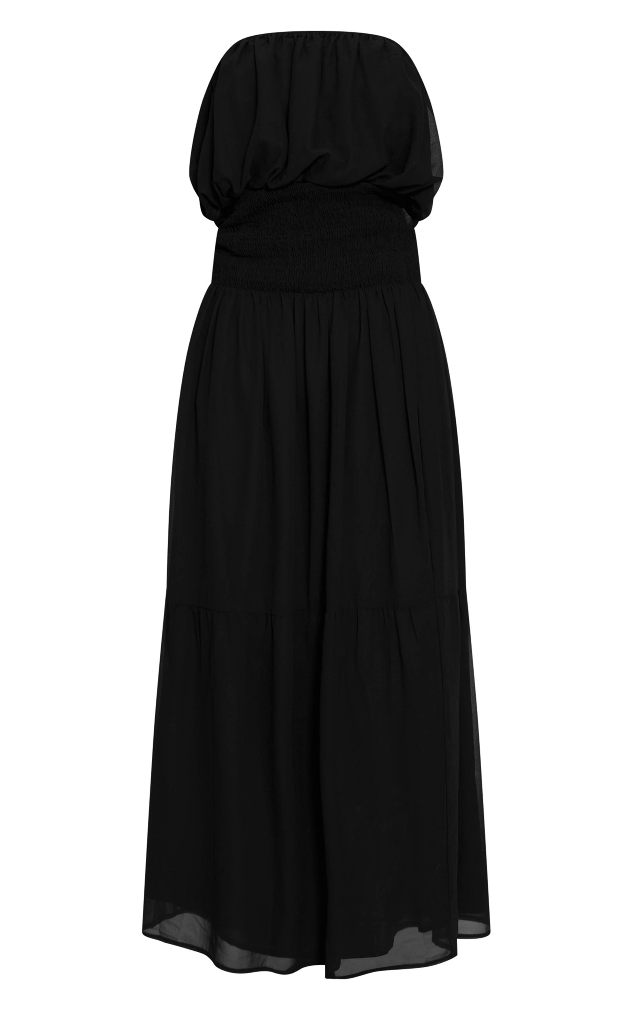 Noir Robe Longue En Mousseline À Bandeau Avec Taille Froncée
