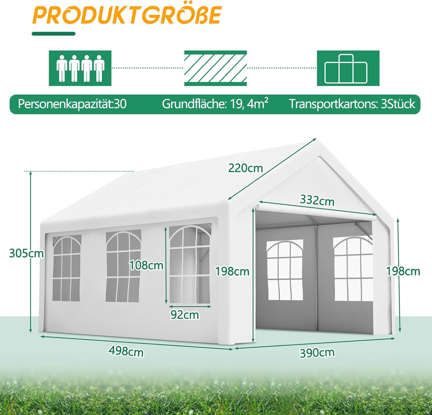 Pavillon 4x5 Meter Premium Winterfest Partyzelt mit Seitenwände, Wasserdicht Stabil Gartenpavillon Gartenzelt, UV Schutz Outdoor Festzelt Carport, Weiß