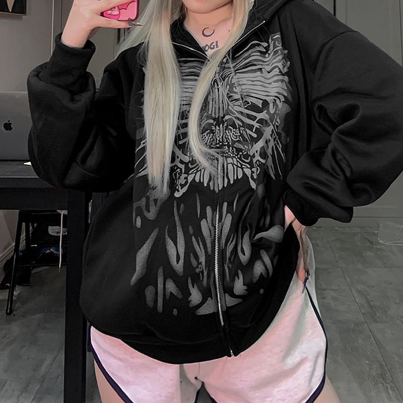 Genrovia - Oversized hoodie met vlinderprint en rits