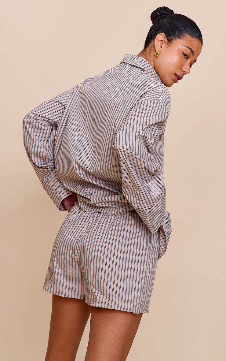 Gris Pierre Chemise Oversize À Manches Ballon Et Rayures Tennis Tissées