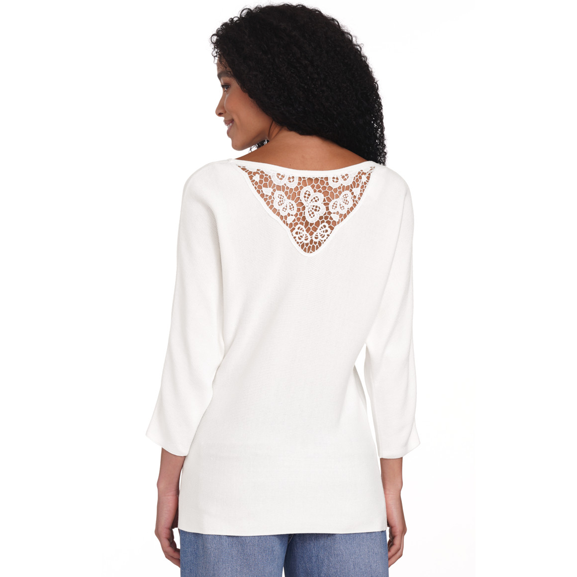 Gina Damen Pullover mit Spitze cremeweiss