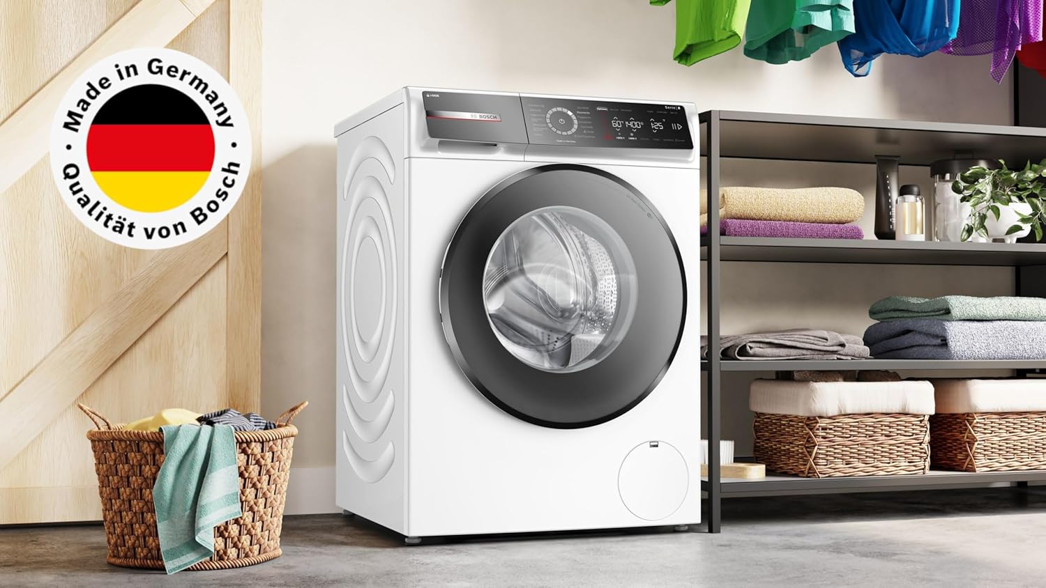 Bosch WGB244A40 Serie 8 Frontlader Waschmaschine 9 kg, 1400 UpM, Made in Germany, Speed Perfect, i-DOS mit Waschmittelscan, Iron Assist - reduziert Knitterfalten, Mini Load, Home Connect, Weiß