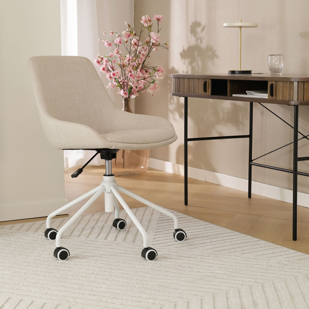 Bureaustoel Nout-Isa beige - wit onderstel