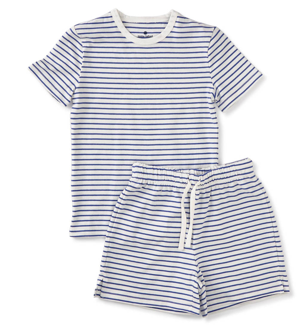 Little Label gestreepte shortama van katoen blauw/wit