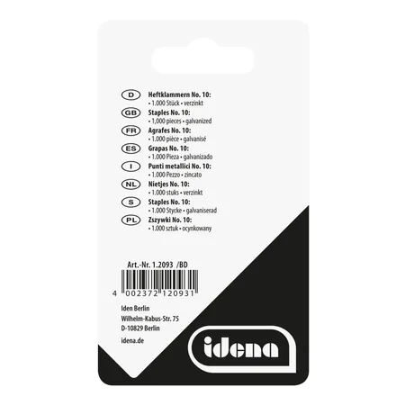 Idena Heftklammern, No. 10, 1.000 Stück, verzinkt