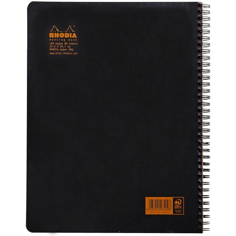 Meeting book Rhodia Classic reliure intégrale 22,5x29,7 cm 160 pages imprimées détachables 90g - Noir