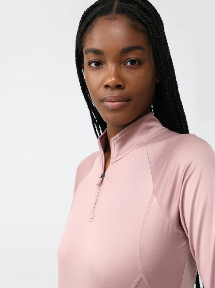 Camiseta esportiva rosa de gola alta