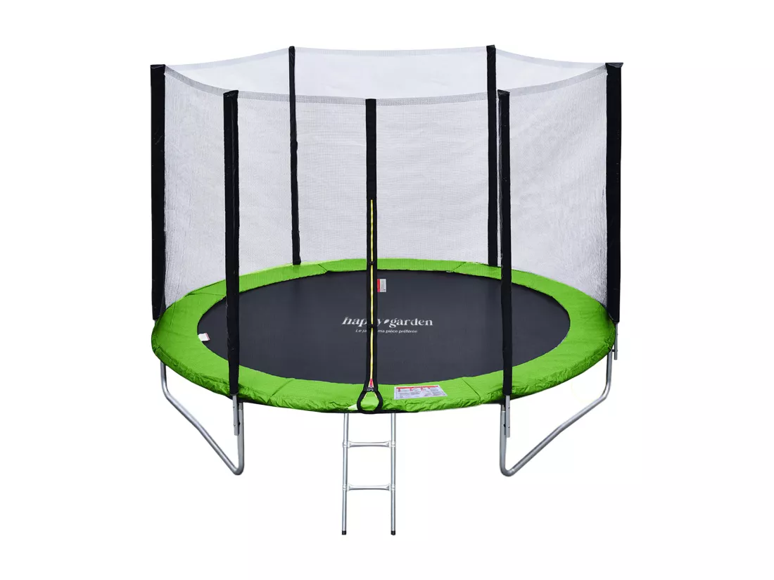 Trampoline 180cm réversible vert / bleu CAIRNS + filet, échelle, bâche et kit d'ancrage - HAPPY GARDEN