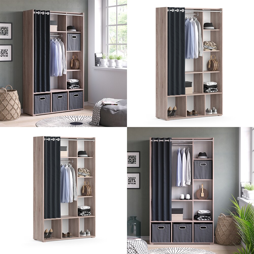 Vicco Kleiderschrank Schlafzimmerschrank Garderobe Luigi Sonoma 106 x 178 cm modern Schrankregal Organizer Vorhang Kleiderstange Fächer Aufbewahrung Ablage