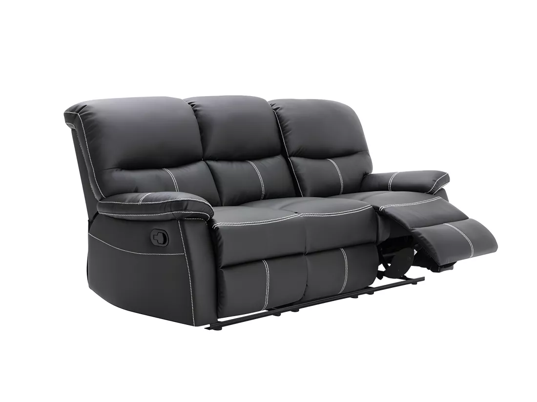 Canapés 3 places 2 places et un fauteuil relax en simili noir CANBY