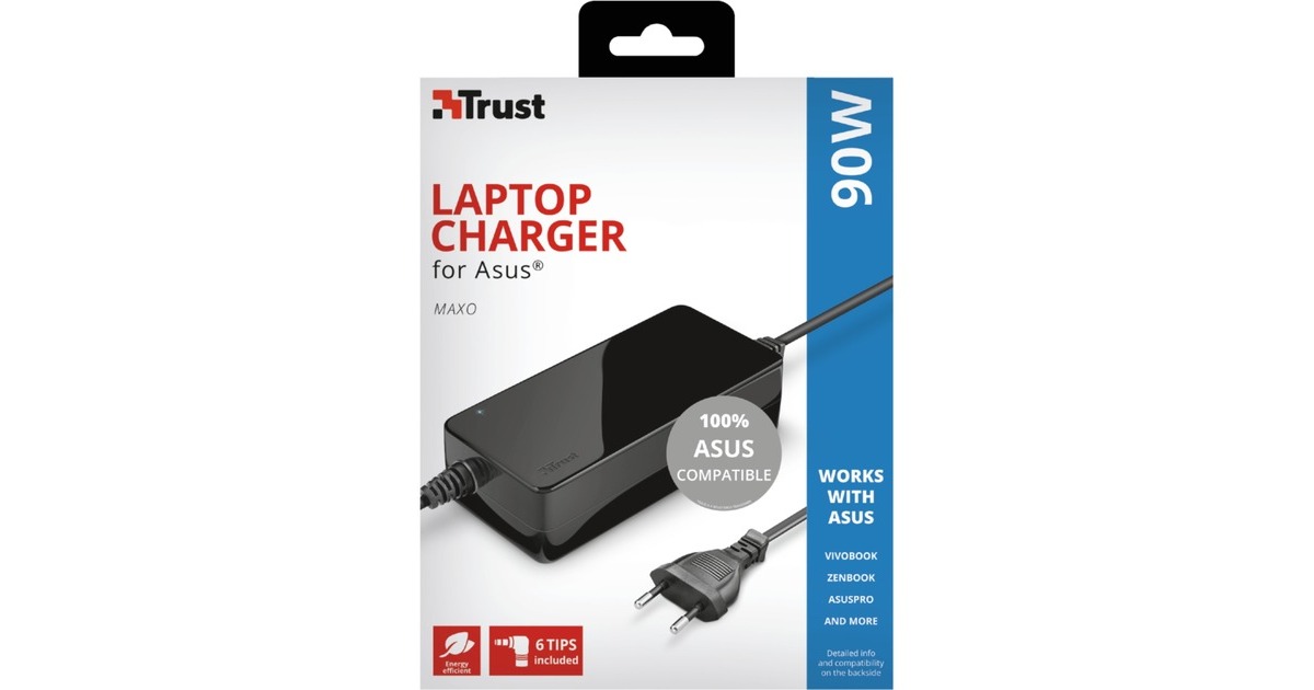 TrustMaxo 90W Laptop Charger for Asus voedingseenheid  (Zwart, 23390, Tweedekans)