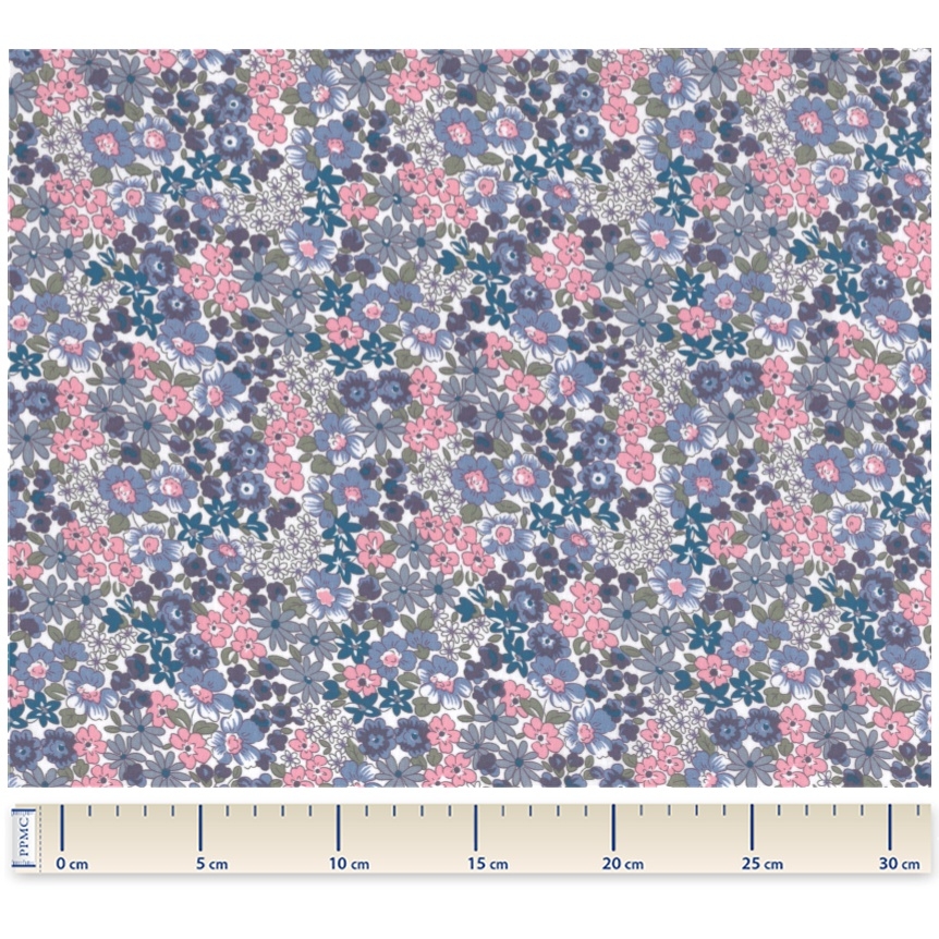 Tissu Coton Au Mètre Ex2412 Prairie Bleu Rose