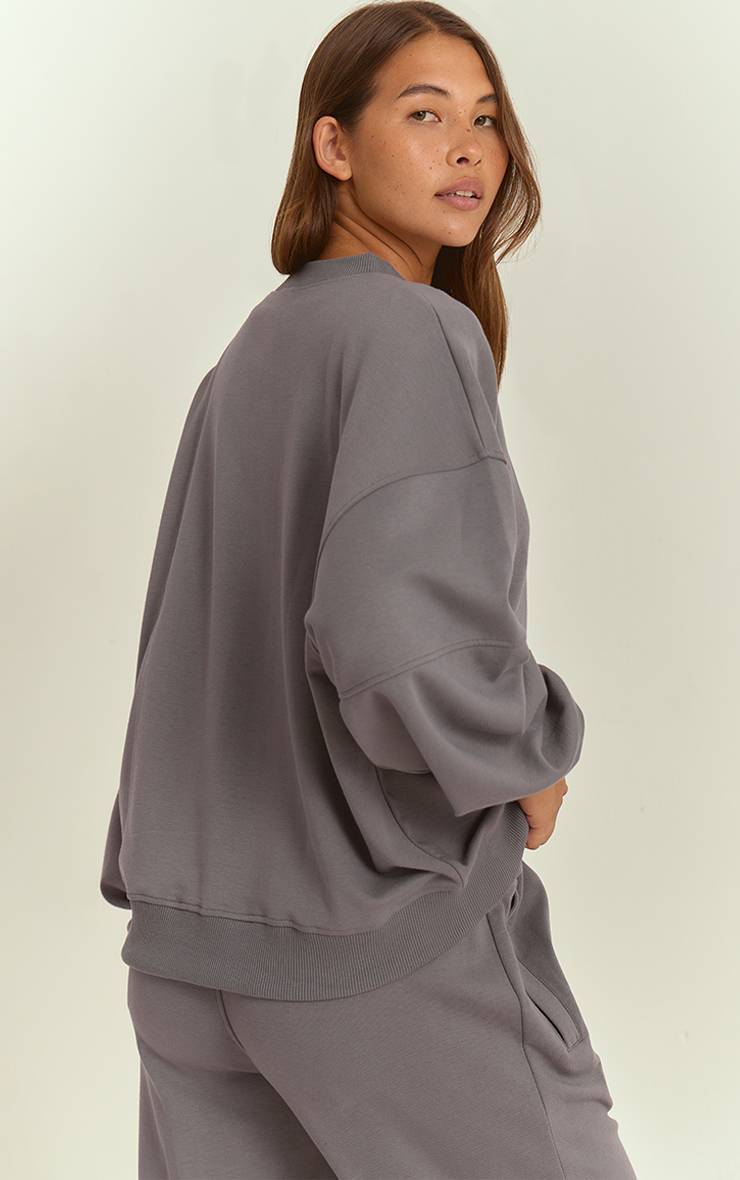 Charcoal Grey Sweat-shirt Ras Du Cou En Jersey Interlock