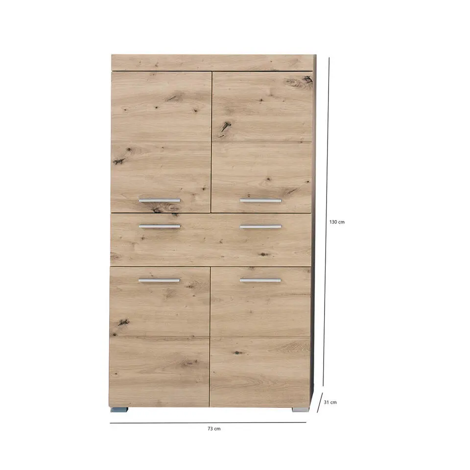 Hioshop AmandaMando badkamerkast 4 deuren- 1 lade eiken decor