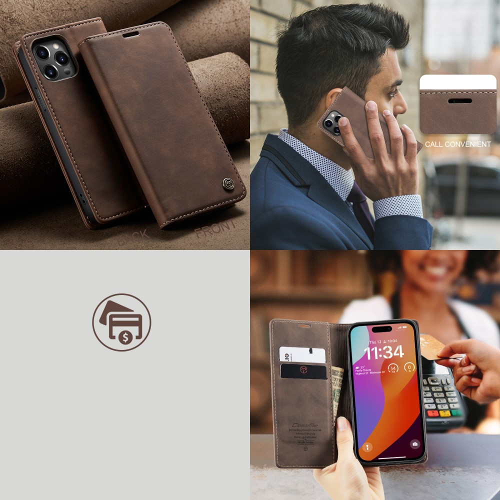 iPhone 16 Pro Leder Tasche Flip Wallet Etui mit Kartenfächern - Braun