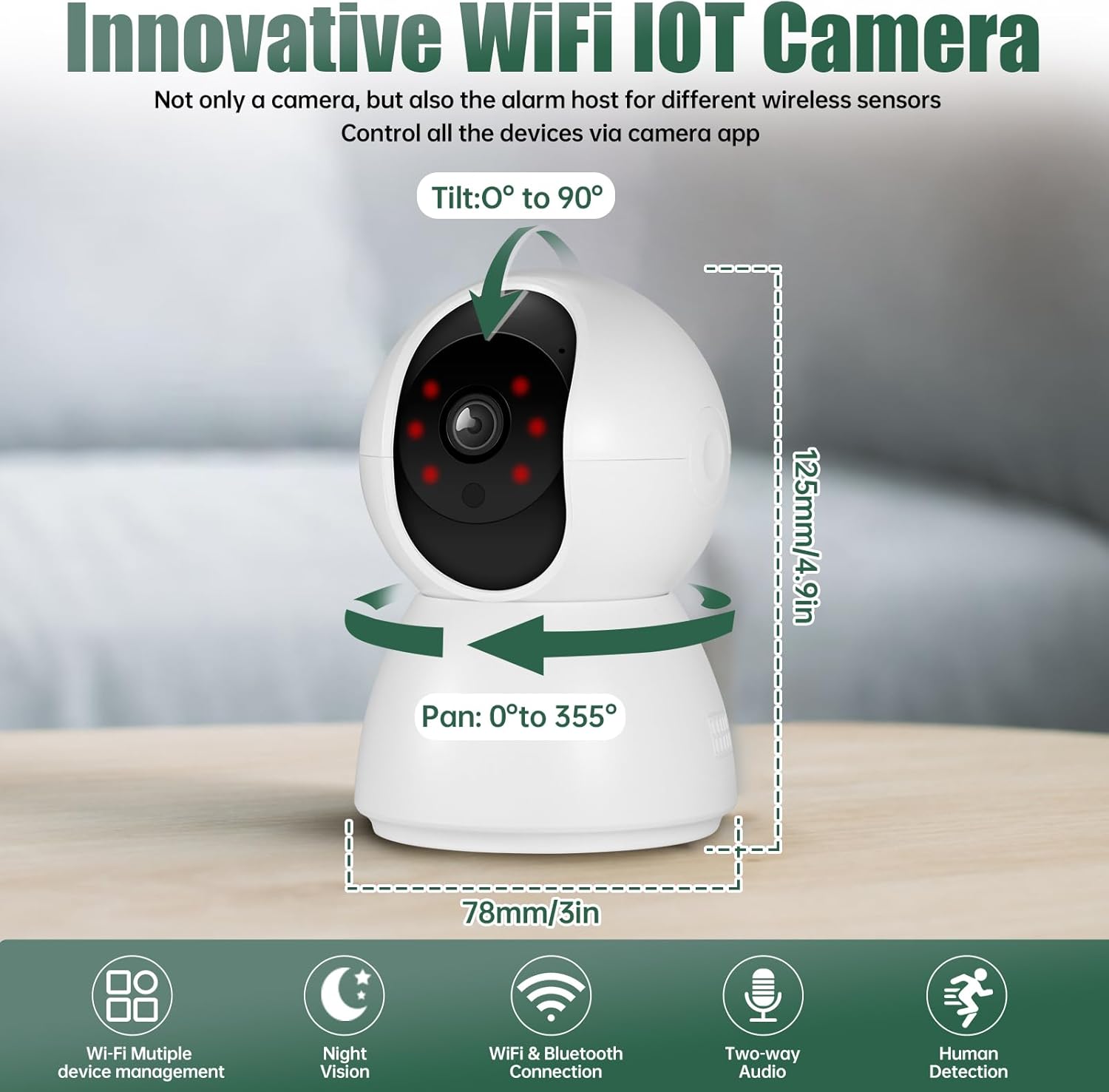 TOWODE 2-in-1 Haus-Sicherheitsystem: Smart IOT Pan-Tilt Überwachungskamera (355°/90°), mit Echtzeit-APP-Alarm & Tür-Fenster-Sensoren, sowie Alexa- und Tuya-Kompatibilität