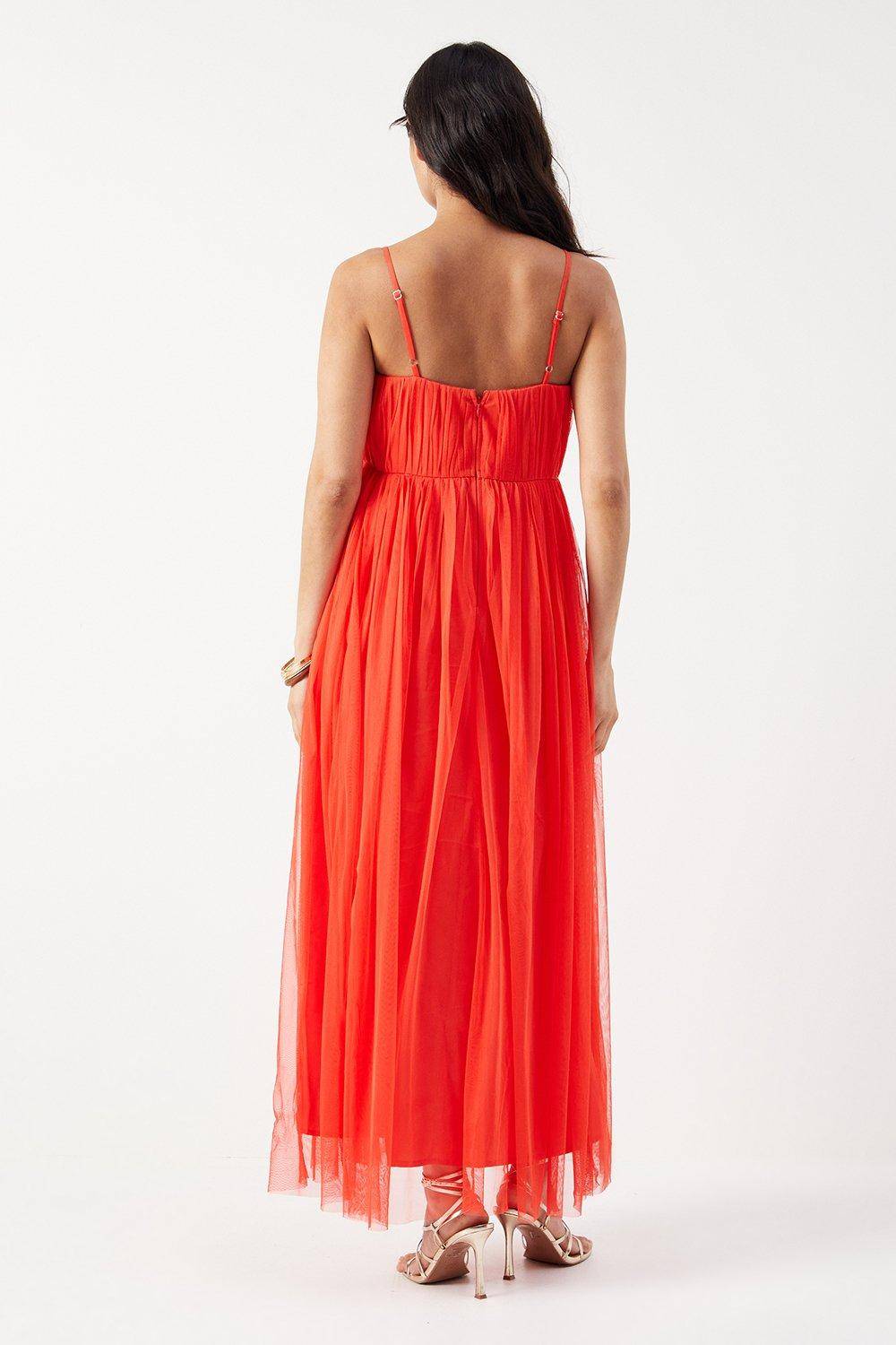 Warehouse Robe Maxi Bustier en Tulle à Bretelles