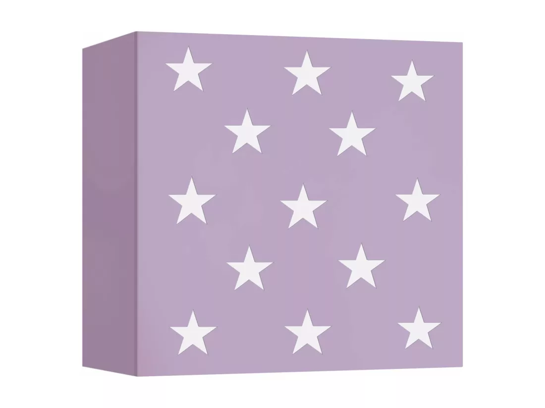 Applique enfant carré etoiles métal mauve 10,5 cm.