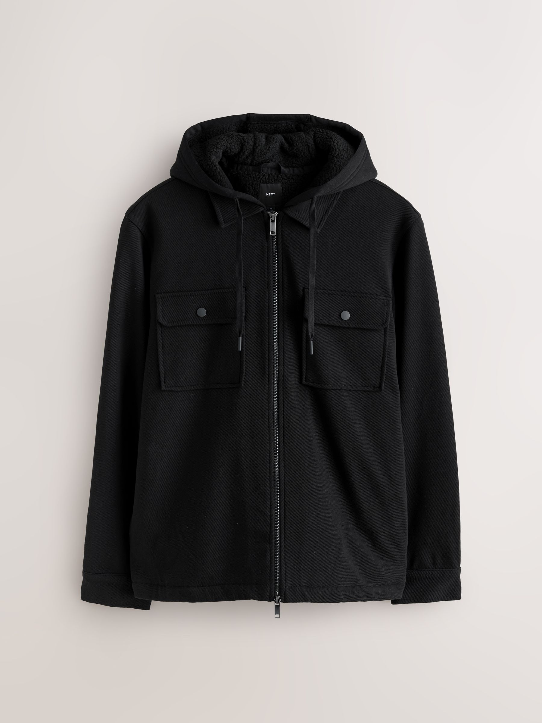 Zwart - Mat capuchon - Borg overshirt met fleecevoering