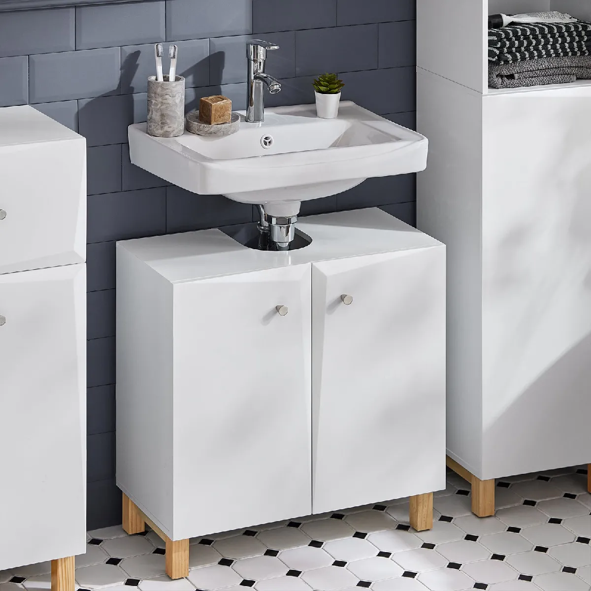 SoBuy BZR92-W Meuble Sous Lavabo Blanc