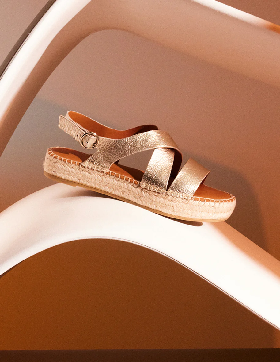 Espadrilles plates Chantal - Cuir grainé champagne