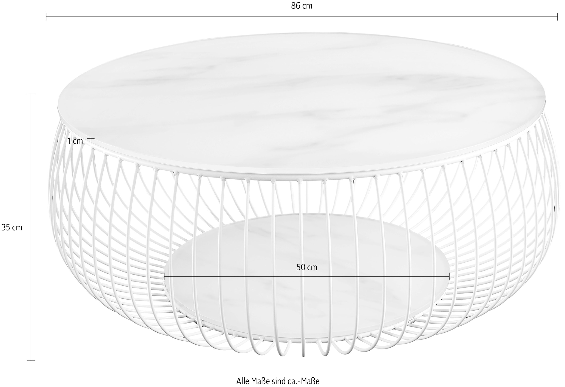 SalesFever Couchtisch »Coffeetable Wohnzimmertisch im minimalistischen Stil« 10 mm starke Klarglasplatte mit Marmordruck
