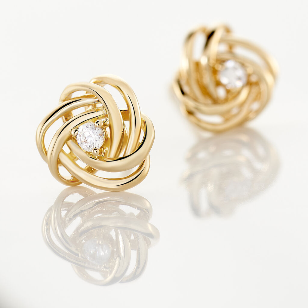 Boucles D'oreilles Puces Iwaki Plaqué Or Jaune Oxyde De Zirconium