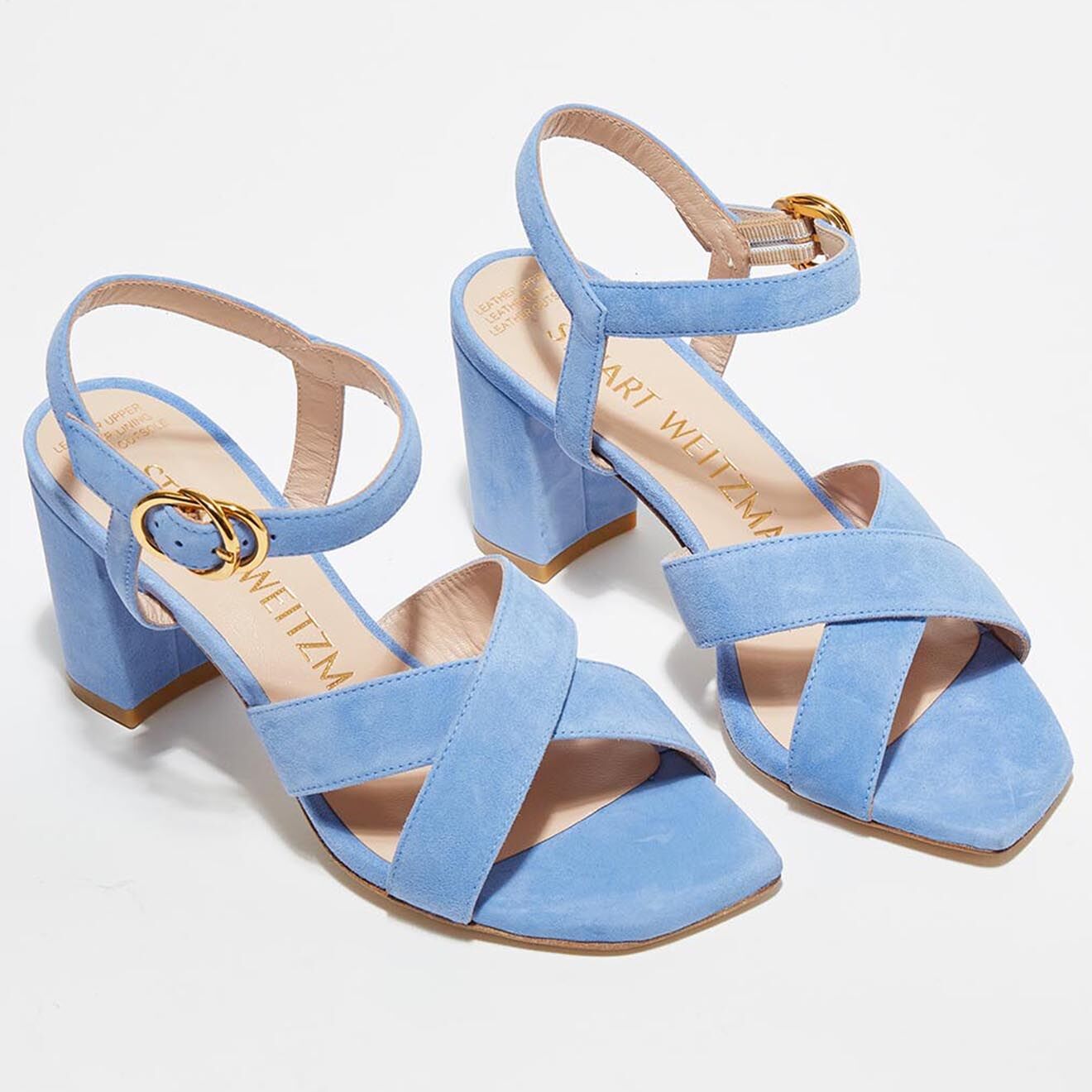 Stuart Weitzman Sandales en Velours de Cuir Analeigh bleu ciel - Talon 7 cm
