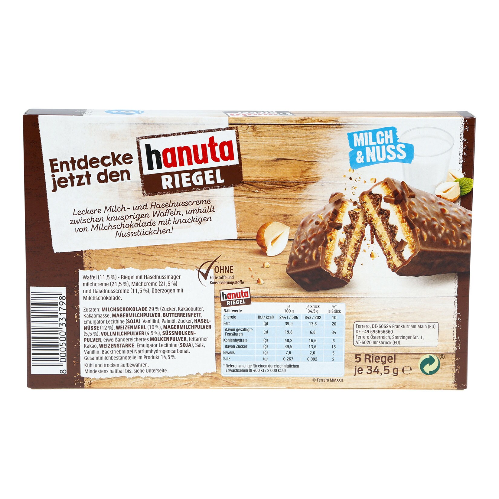 Ferrero Hanuta Riegel 172,5 g, 16er Pack