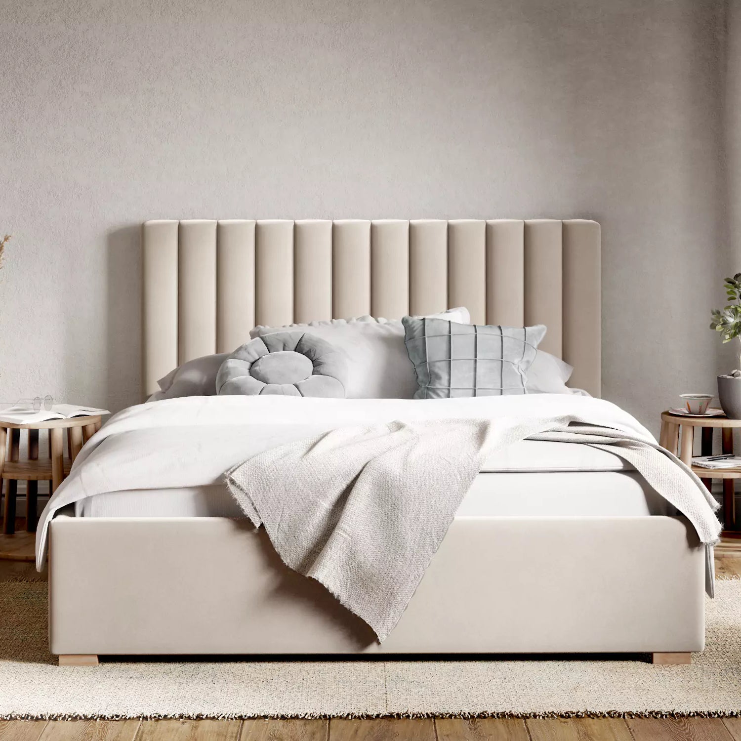 by fonQ Mara Tweepersoonsbed met Opbergruimte 180 x 200 cm - Fluweel / CrÃ¨me