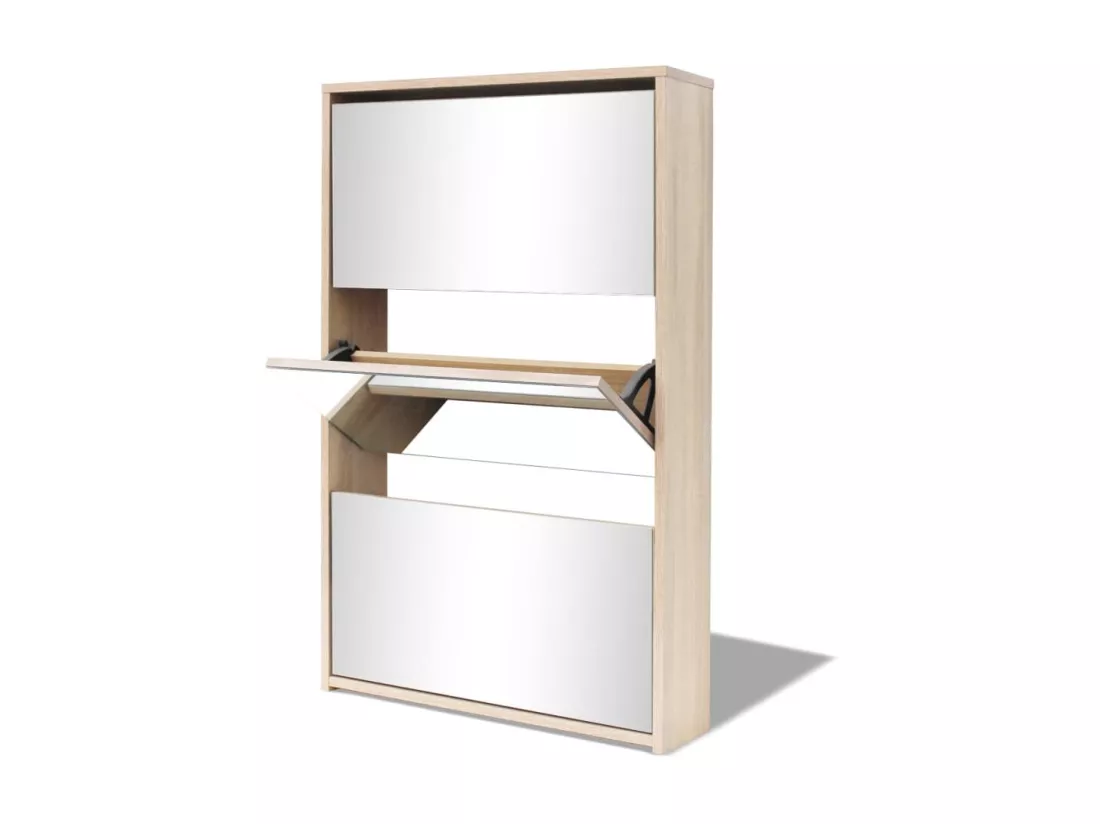 Meuble à chaussures 3 étagères Miroir 63 x 17 x 102,5 cm Chêne