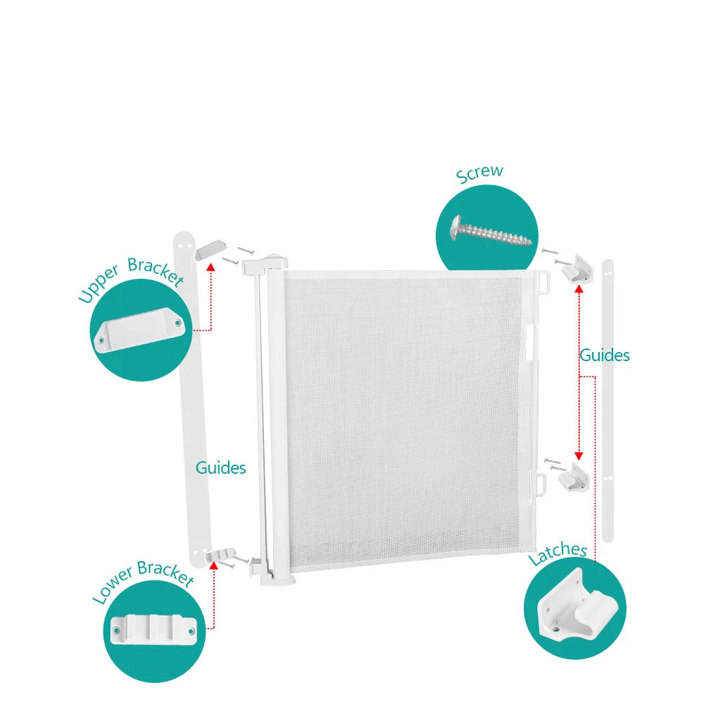 (85x150cm) Kinder Schutzgitter Netz Baby Sicherheitsschutz Ausziehbare Tür / Treppen Barriere - Grau