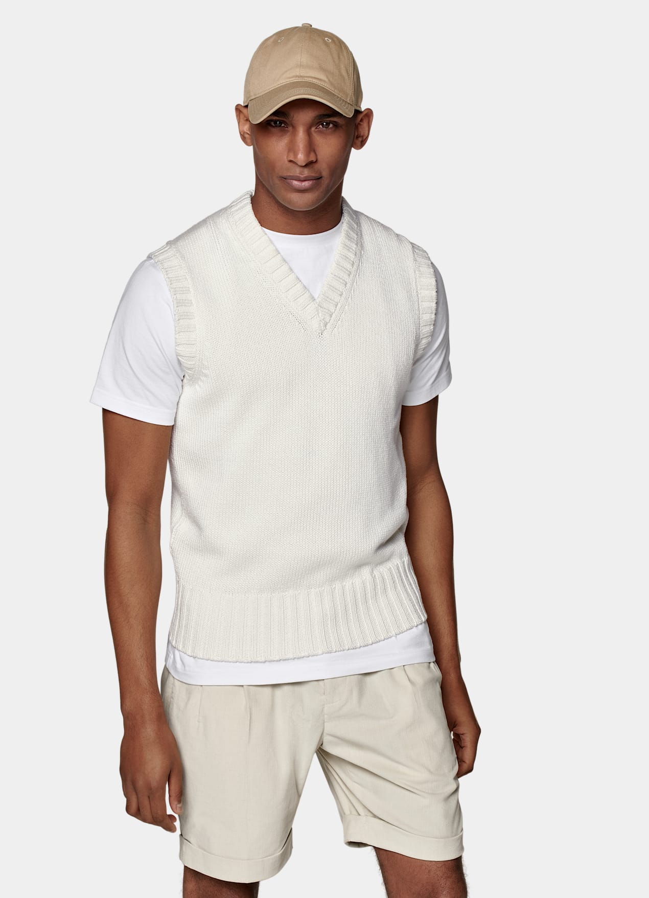 Pull sans manches blanc cassé