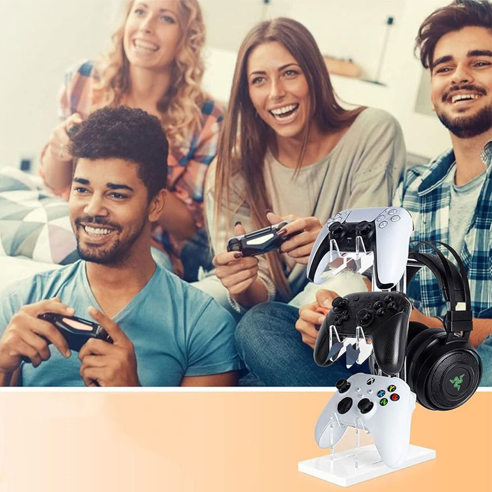 Halterung für 3x Controller und 1x Kopfhörer / Headset kompatibel für Sony PlayStation PS5 / PS4 / Xbox / Nintendo Switch - Transparent / Weiss