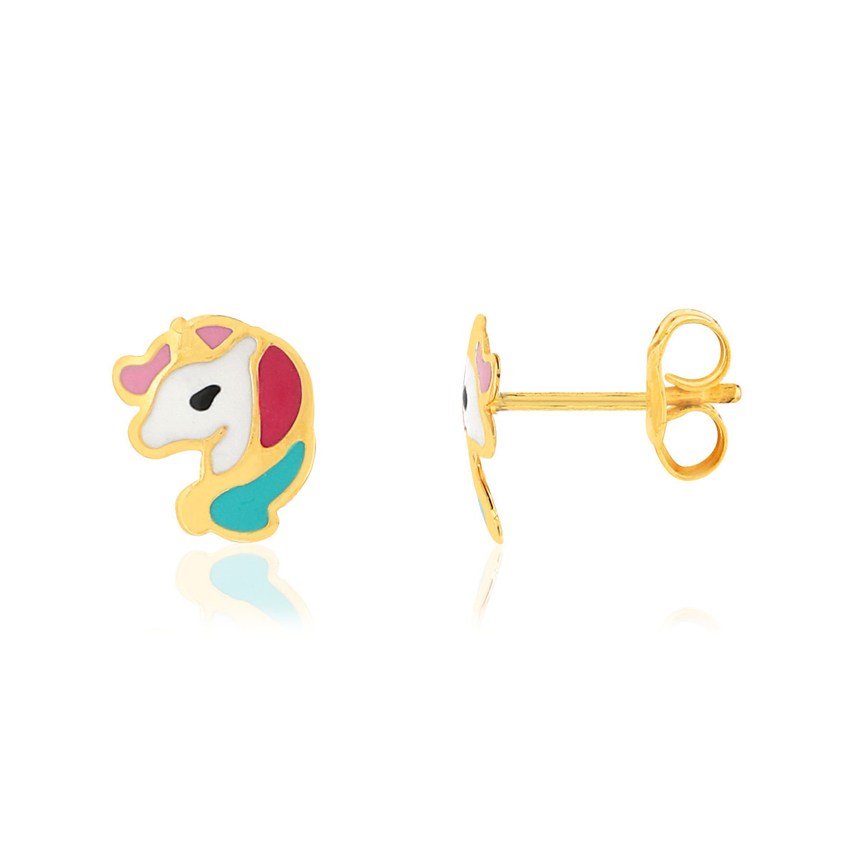 Boucles d'oreilles or jaune 375 licornes laque
