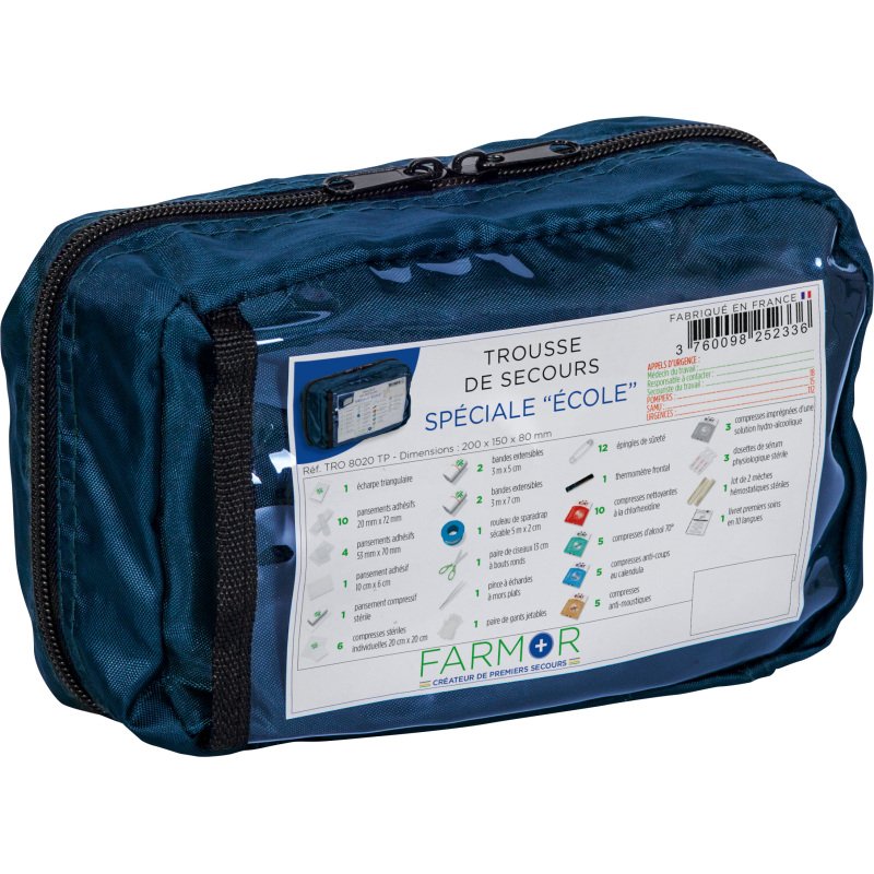 Trousse de secours École grand modèle en tissu bleu