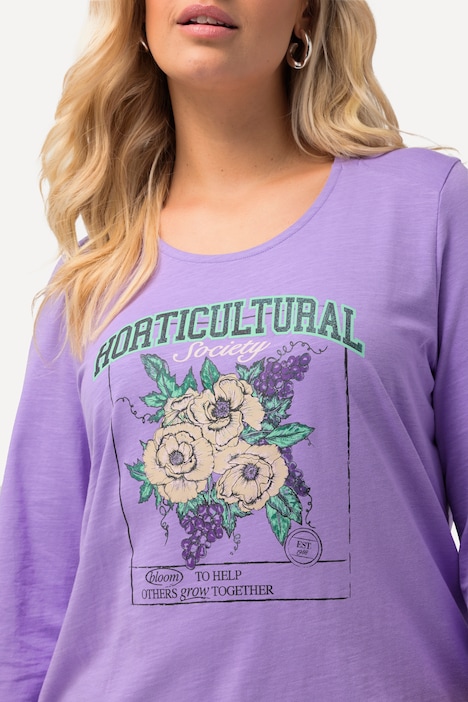 Shirt, Blumenmotiv, Gummisaum, Rundhals, 3/4-Arm