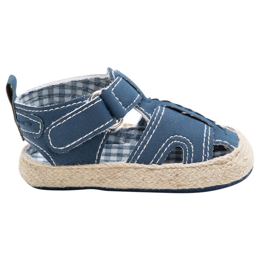 Nu-pieds souples avec doublure vichy et semelle effet paille - Bleu marine