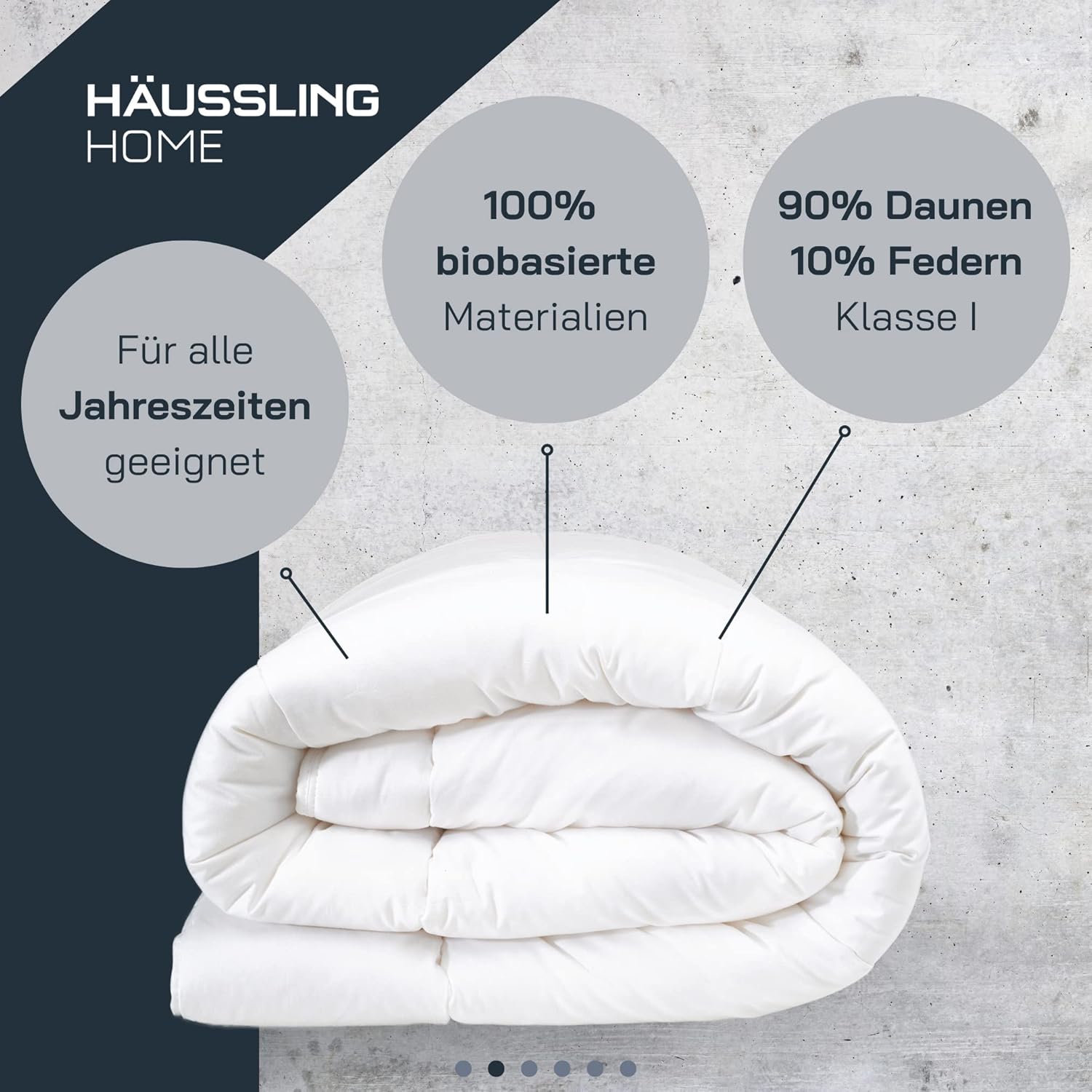 Häussling Home Daunendecke 200x200 cm | Ganzjahresdecke, Bettdecke, Made in Germany, 90% Daunen, auch für Allergiker geeignet, Bezug 100% Baumwolle,Füllgewicht 760g