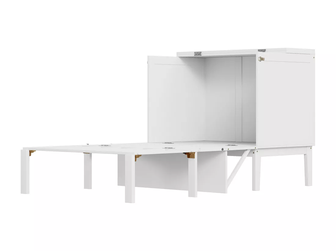 Lit gigogne Lit adulte 90 x 200 Lit mural avec sommier à lattes Armoire verticale Bois Blanc