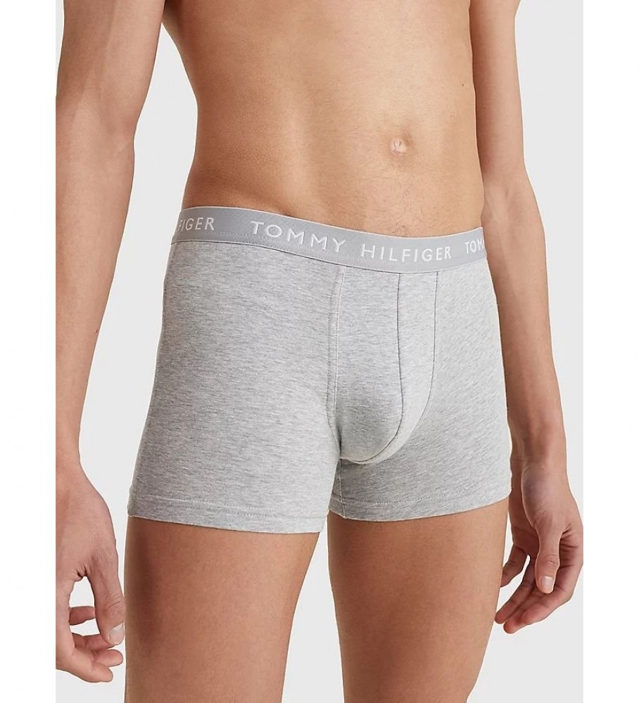 Conjunto de 3 Cuecas Boxer Tommy Hilfiger Trunk Essentials com Logo - Preto, Cinza, Branco