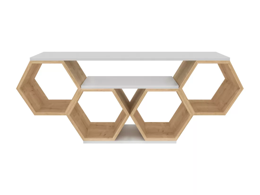 Meuble TV Bal compliments en forme de nid d'abeille, reversible (Chêne et Blanc)