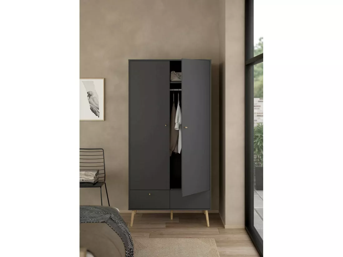 Garde-robe 2 portes Dscarp, Meubles de chambre, Penderie de plain-pied, Placard à vêtements, 99x58 h200 cm, Gris