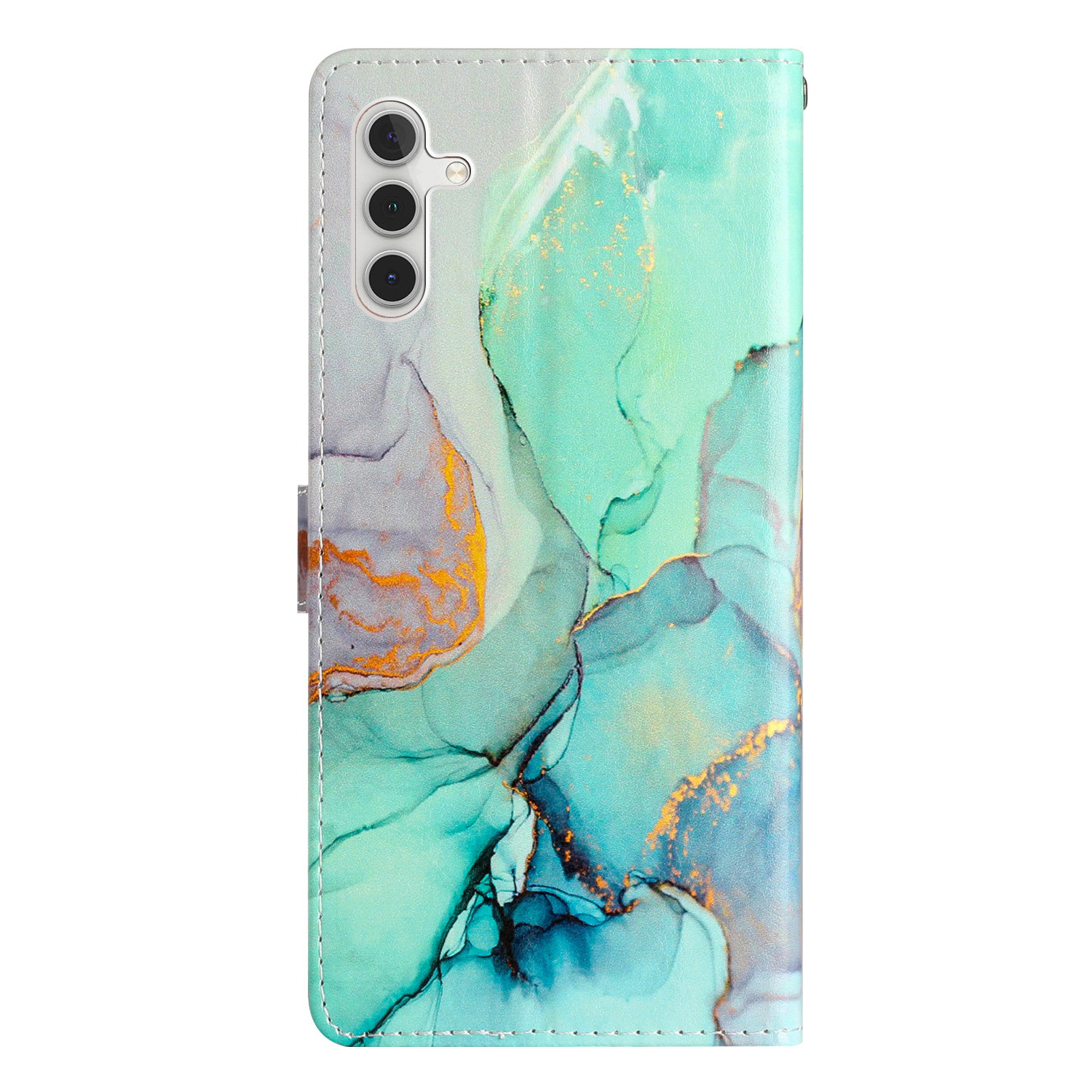 Samsung Galaxy S24 FE Leder Tasche mit Kartenfach   Handschlaufe - Marble Marmor (Grün / Blau)