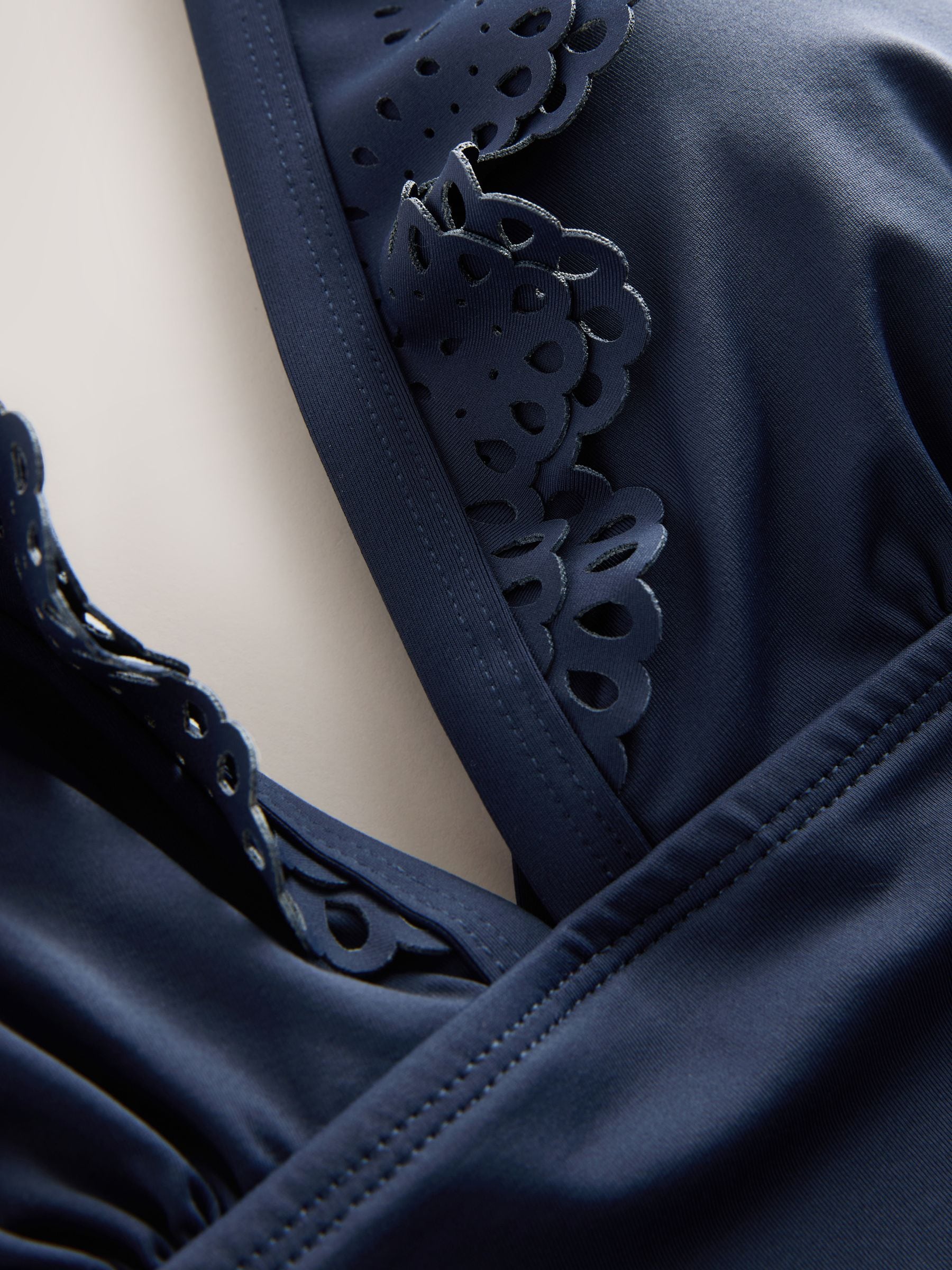Marineblauw - Plunge Frill Laser Cut Tummy Control Zwempak