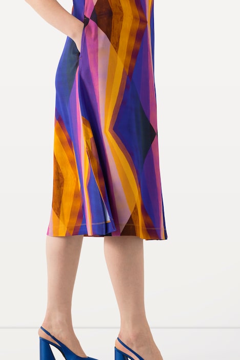 Slinky-Midikleid, geometrisch, V-Ausschnitt, ärmellos