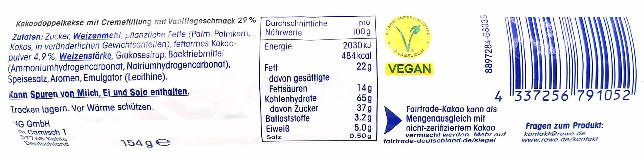 Ja! Creamy Cookies 154g Kakao Doppelkekse MHD:1.9.25