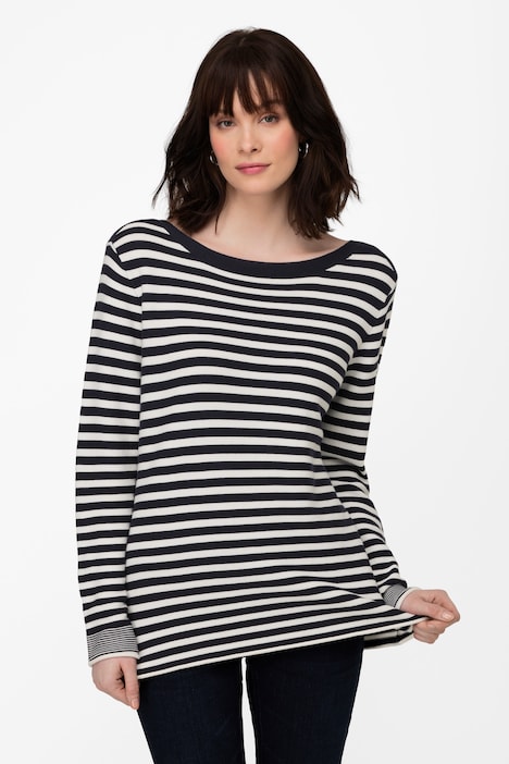 Pullover, Feinstrick, Ringel, U-Boot-Ausschnitt, Langarm