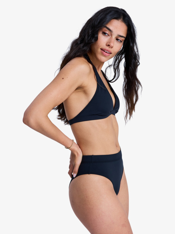 Solid Essentials Moderate High Leg Bas de bikini taille haute Noir Femme