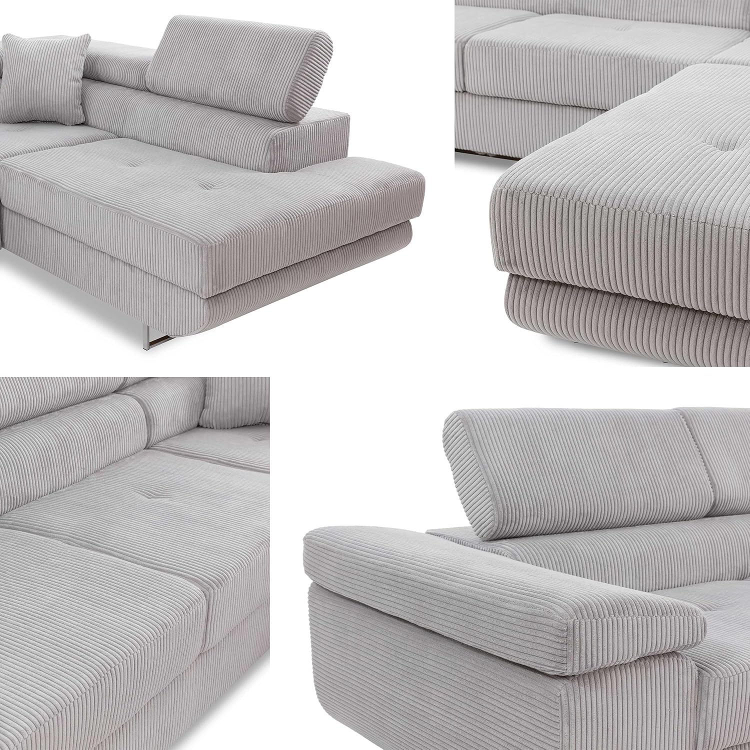 Mirjan24 Ecksofa Torezio Cord mit Bettkasten, Einstellbare Kopfstützen, Sofa mit Schlaffunktion, Eckcouch für Wohnzimmer, L-Form Couch mit Bettfunktion (Poso 110, Seite: Links)